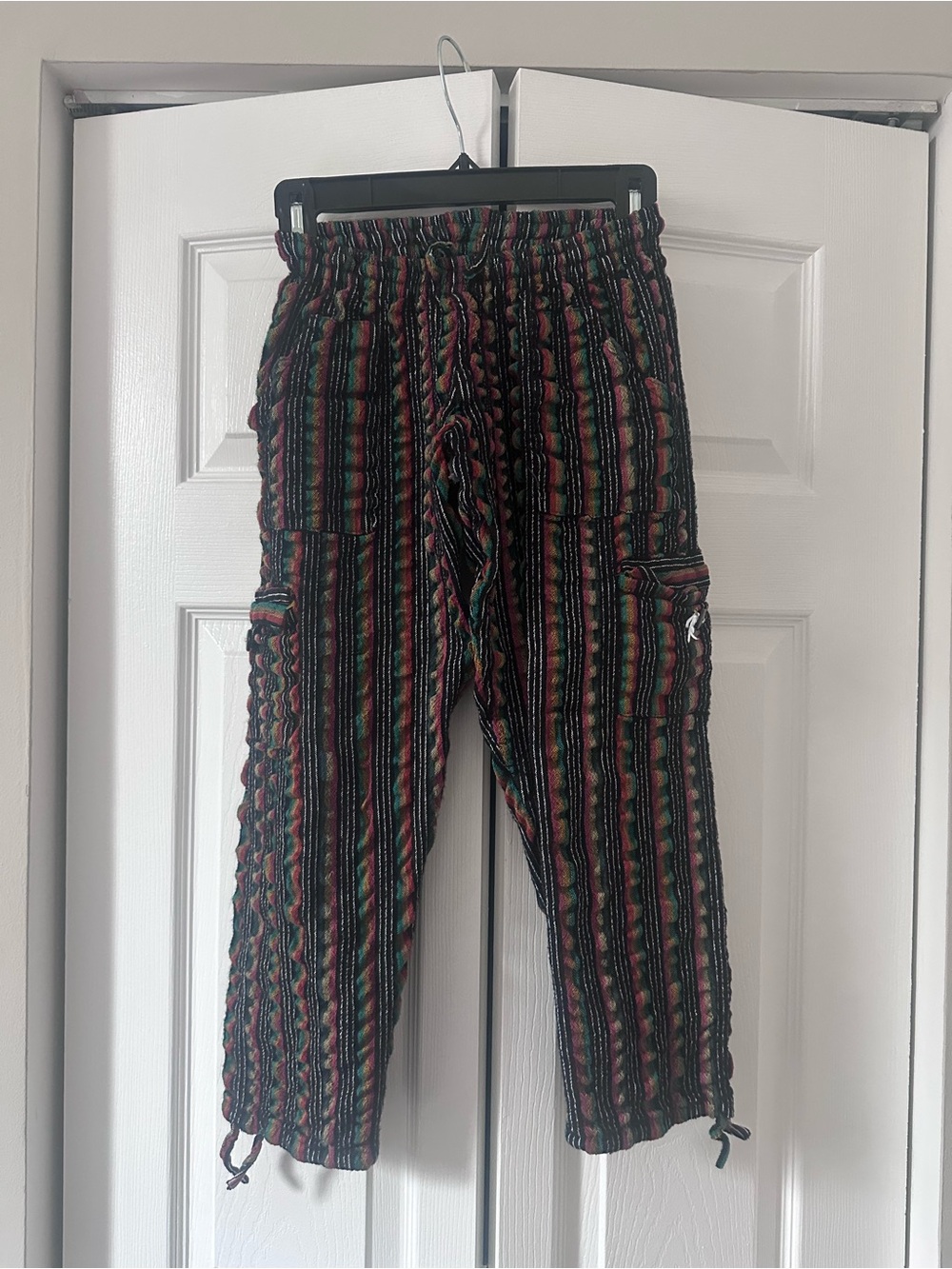 Vintage Kids Casual Striped Cargo Pants in Black, Red, Green